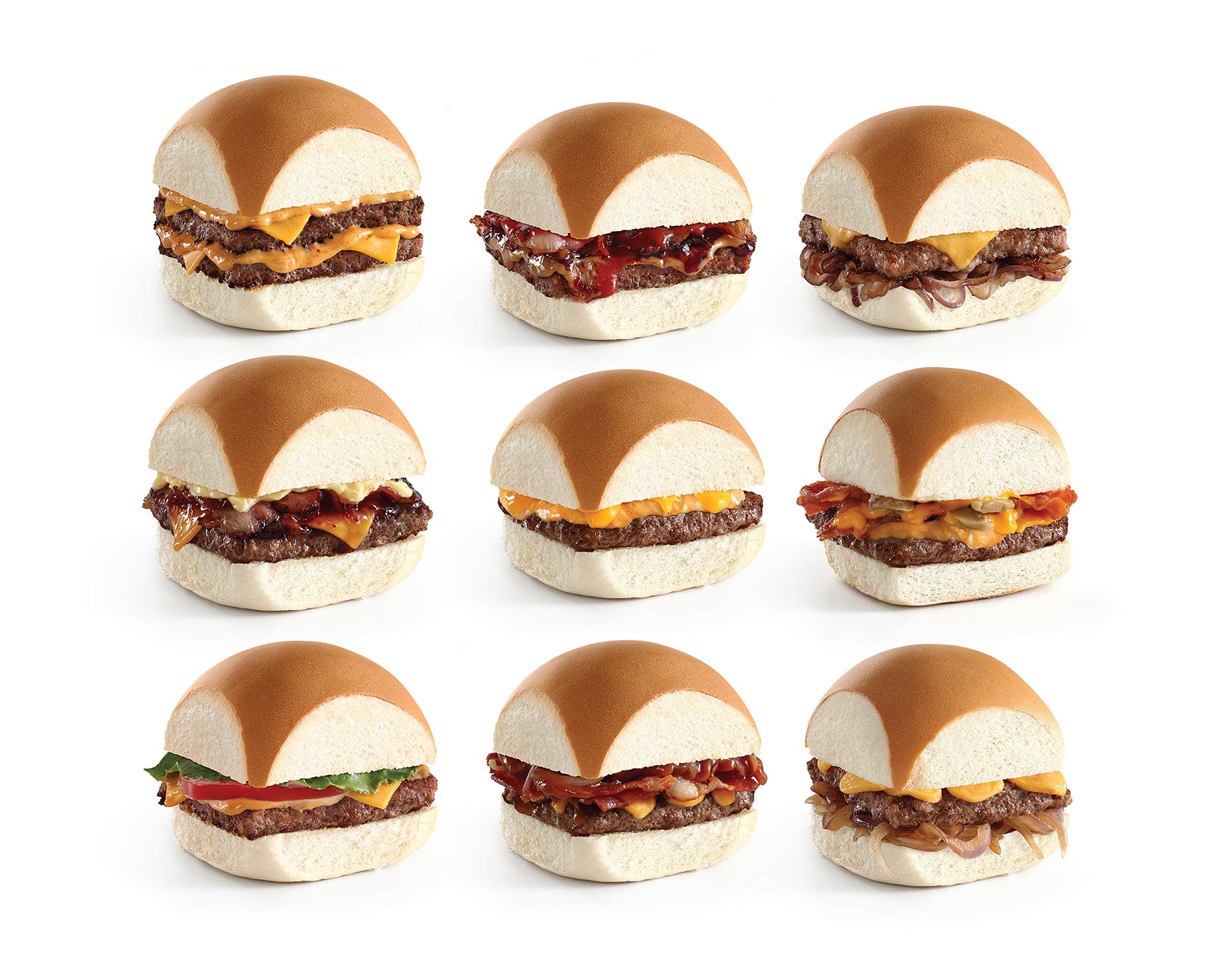 burgers composite images on white background