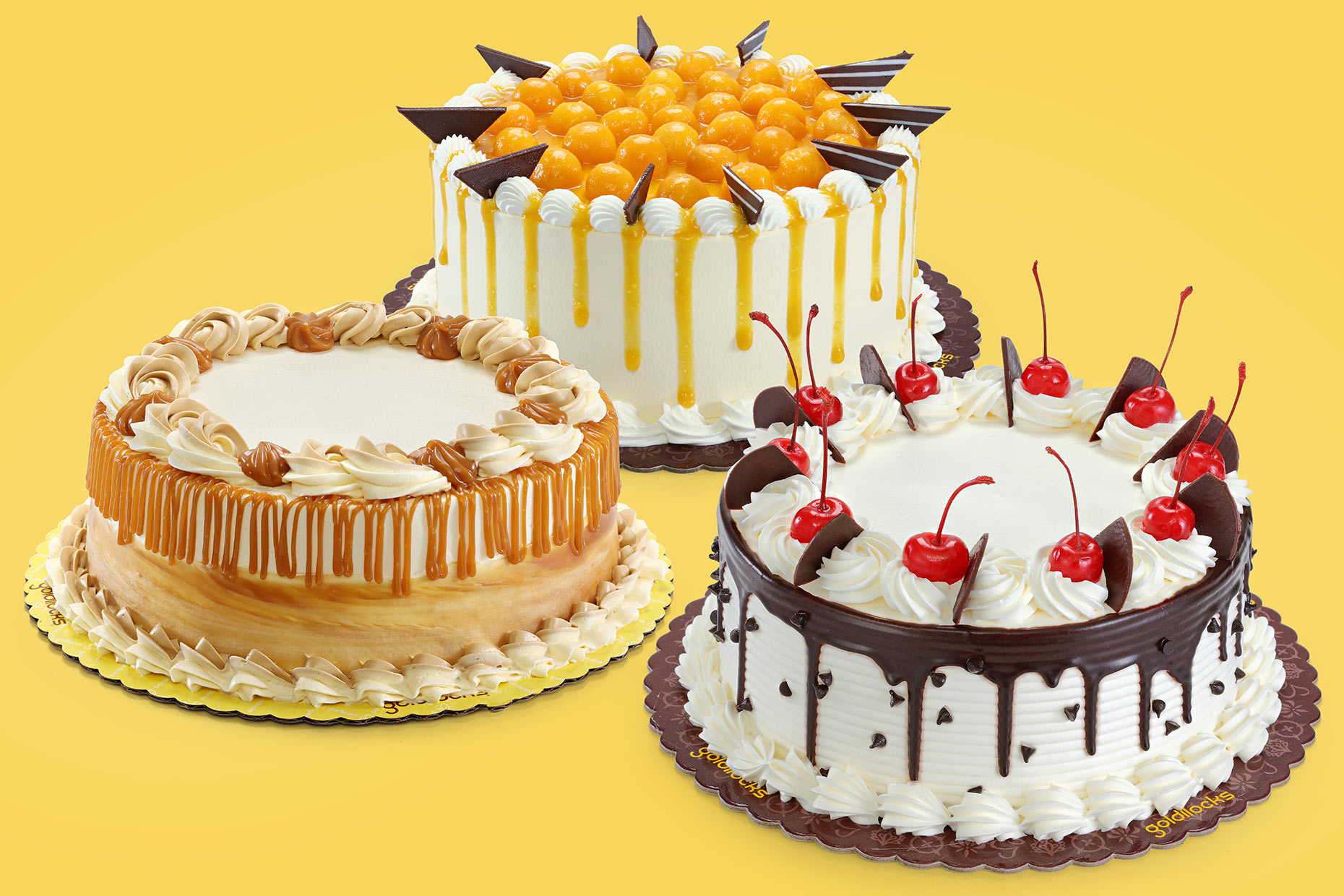 cakes compsited on yellow background