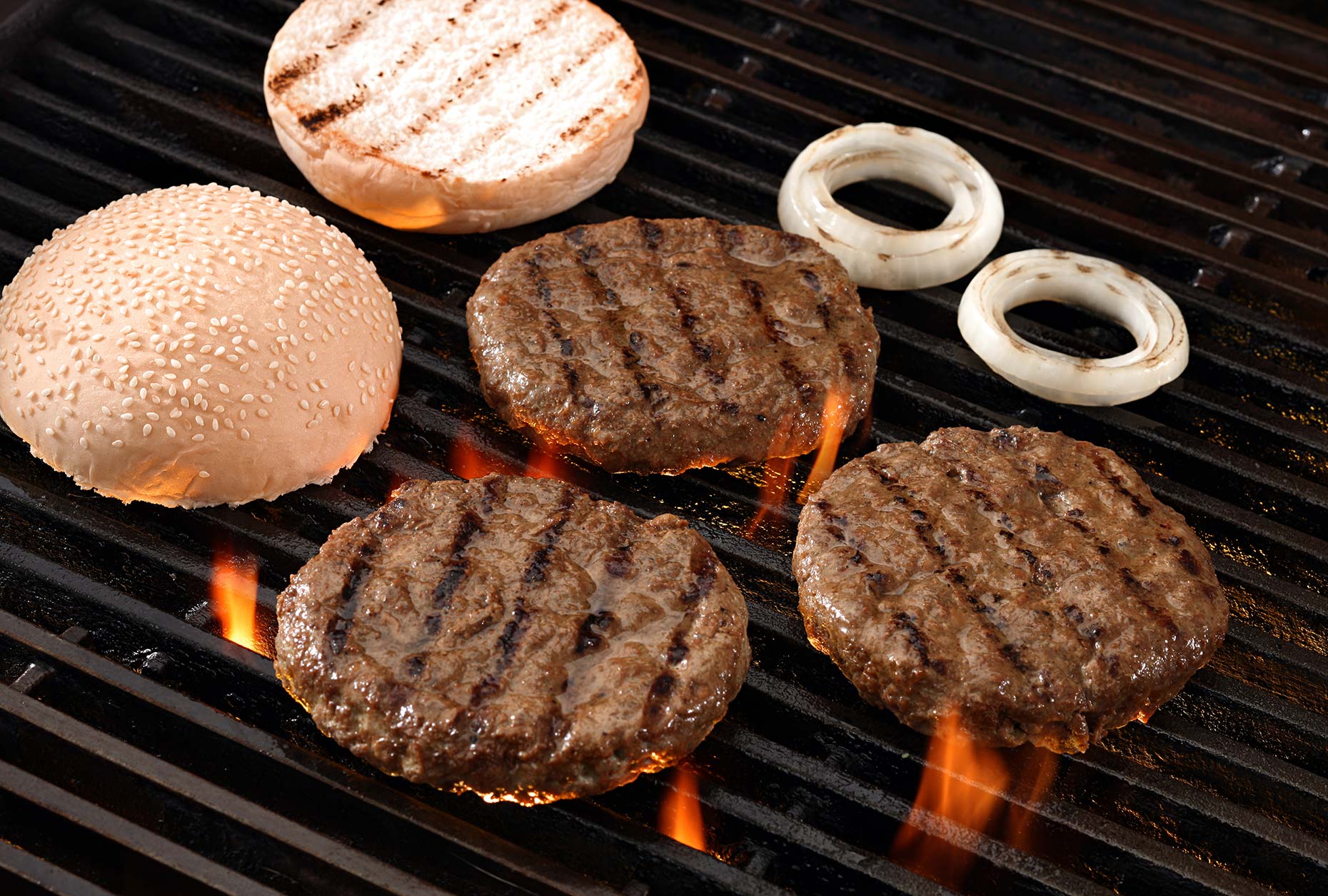 grilled burgers shot in the studio