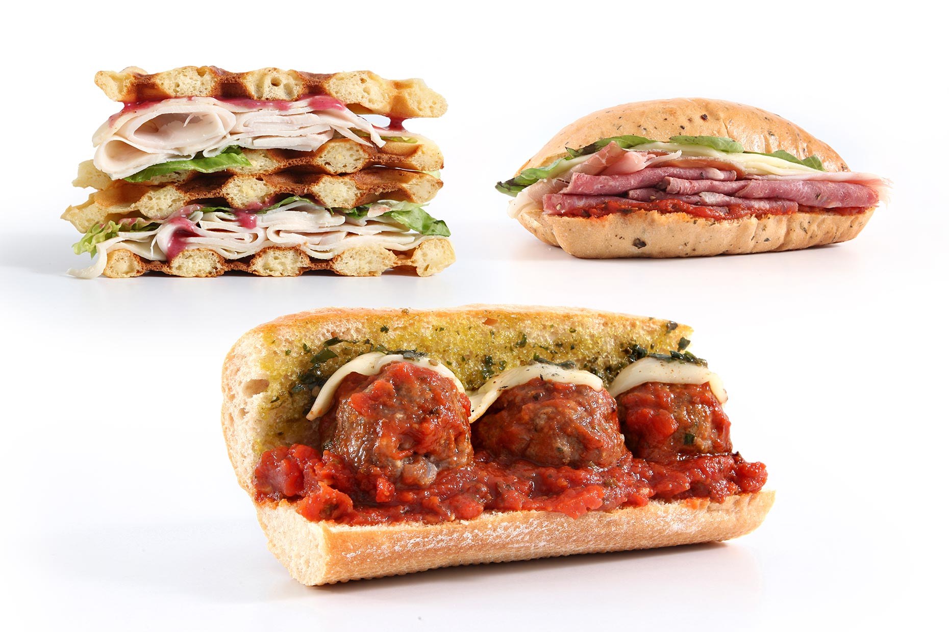 sandwiches on white background food shoot