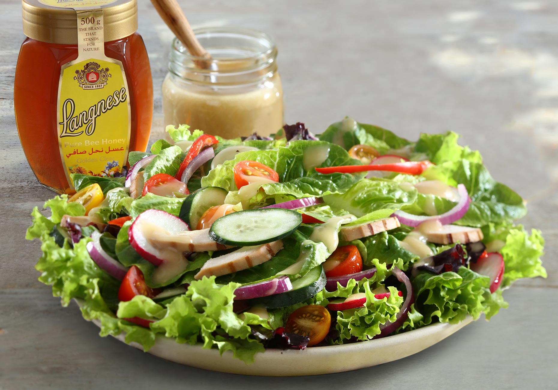 Summer salad. Food and product phootgraphy for Lanaganese Honey.